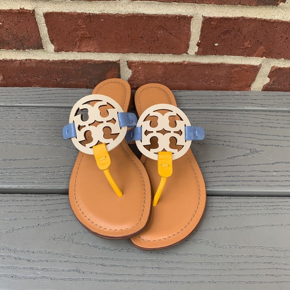 Tory Burch Shoes - New Tory Burch Miller Sandals in Blue, Cream and Yellow